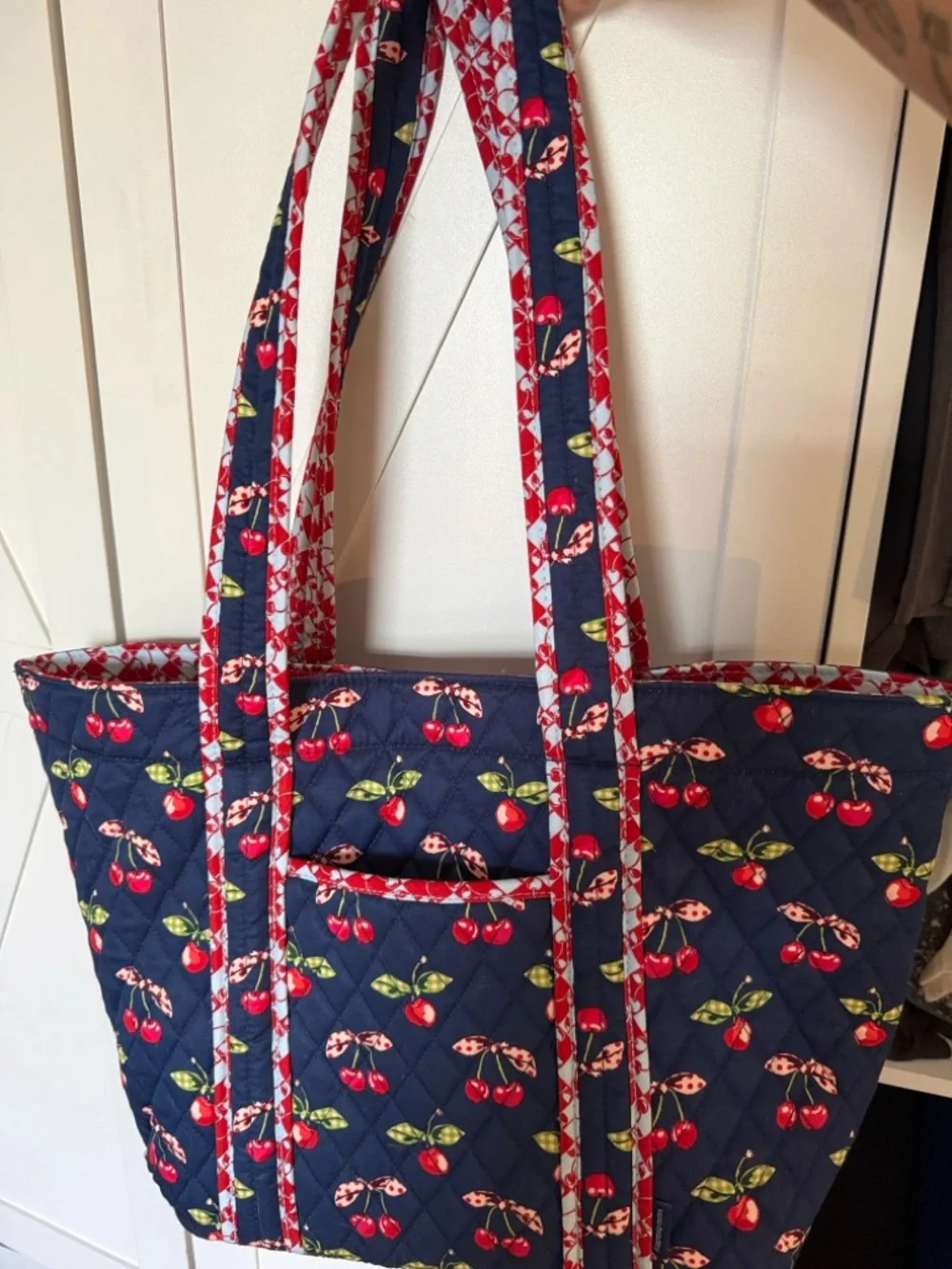 Vera Bradley Navy Quilted Cherry-Print Tote - Picture 2 of 4